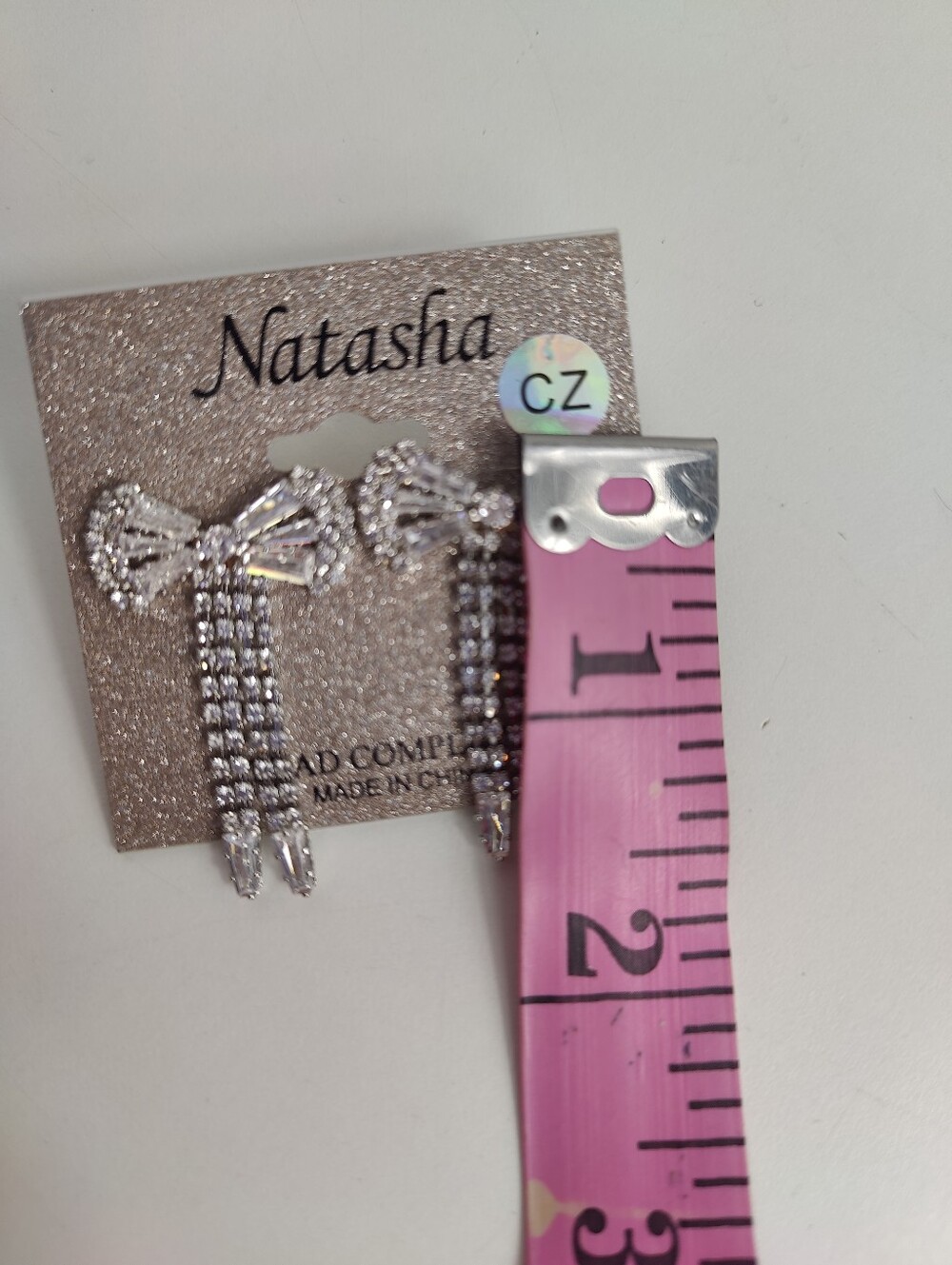 Natasha NWT 3 Pair Earrings Bundle CZ Bow Starburst Rhinestone Hoop - Picture 9 of 15